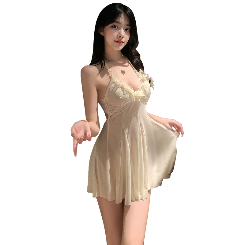 Fée et moi Milky Sheer Lace Deep V Babydoll Set