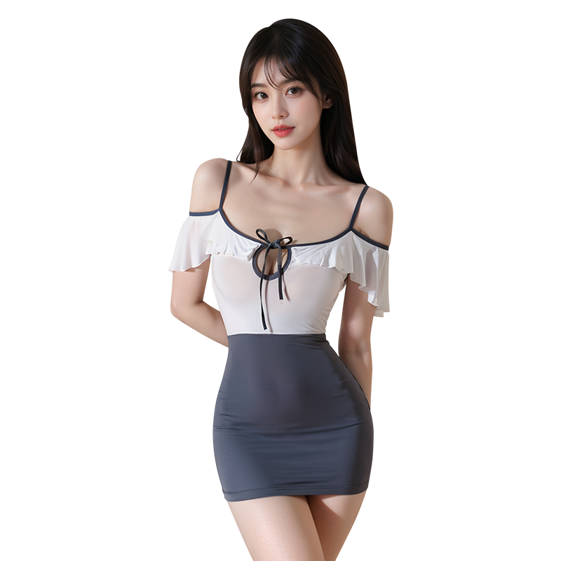Fée et moi Off-Shoulder Lotus Edge Mini Dress Lingerie Set