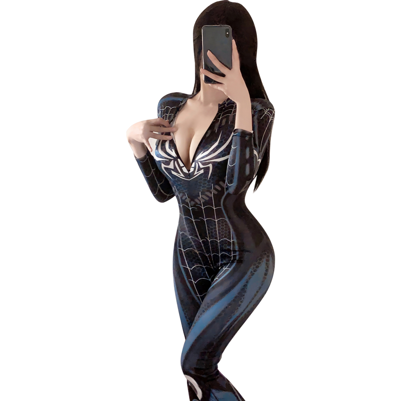 Fée et moi Dual Zipper Full-Body Catsuit – Spider Web Print
