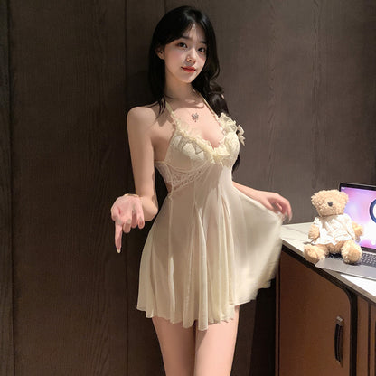 Fée et moi Milky Sheer Lace Deep V Babydoll Set