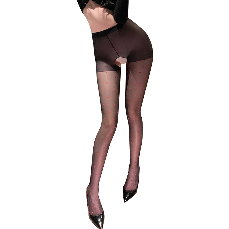 Fée et moi Heart Embroidered Open Crotch Stockings
