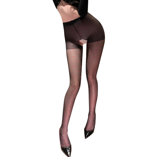 Fée et moi Heart Embroidered Open Crotch Stockings