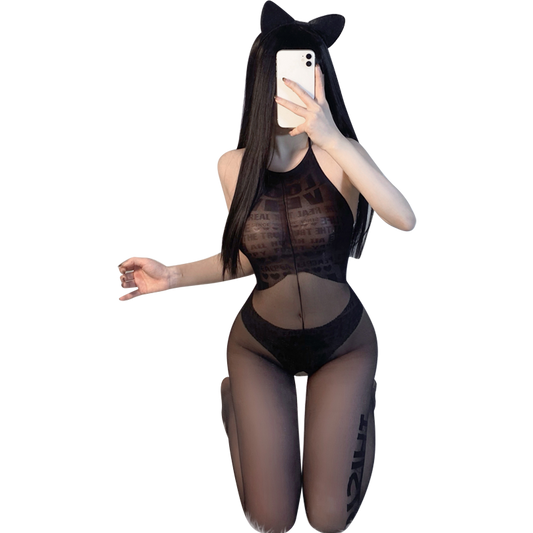 Fée et Moi Alphabet Mesh Open-Crotch Bodystocking