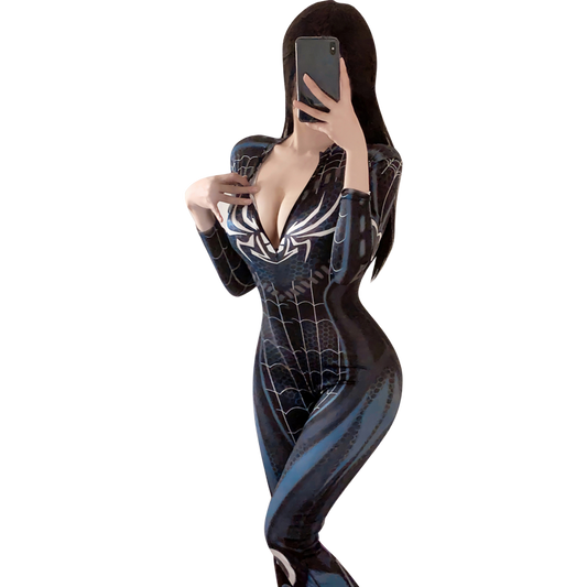 Fée et moi Dual Zipper Full-Body Catsuit – Spider Web Print