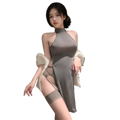 Fée et moi Halter Slit Cheongsam-Style Lingerie Set